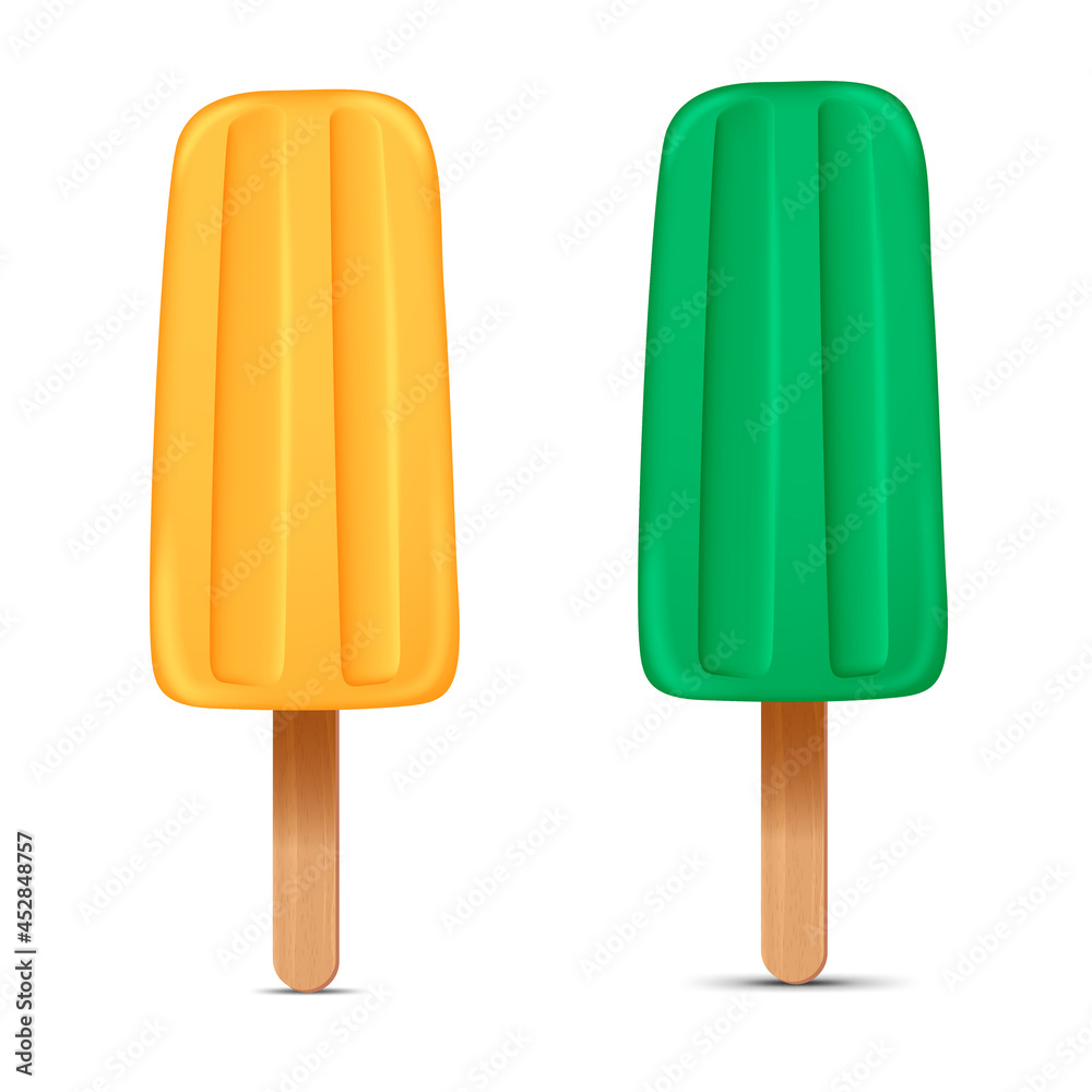 Set of bright realistic homemade frozen popsicle, vector realistic juicy ice cream icon Set of bright realistic homemade frozen popsicle, vector realistic juicy ice cream icon