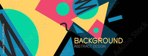 Abstract background. Blocks, lines, triangles, circles composition. Techno or business concept for wallpaper, banner, background, landing page