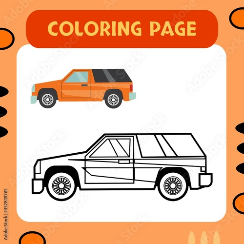 Colorful car coloring page premium vector suitable for kids education and multiple purpose