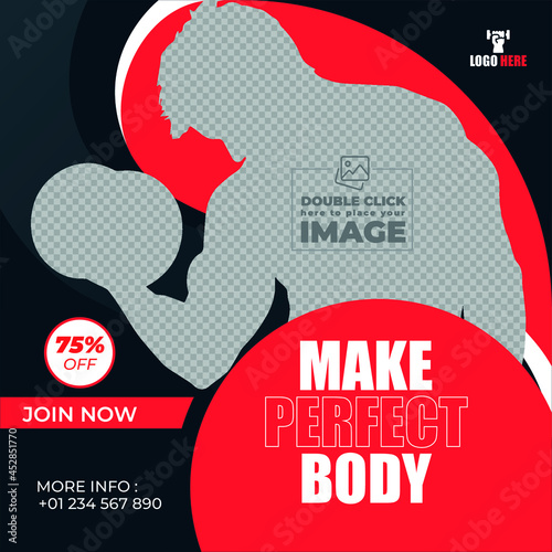 Gym or fitness training banner post or square flyer template photo
