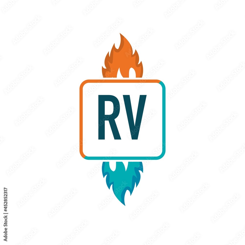 Initial Letter RV fire logo design template. Fire logo concept ...