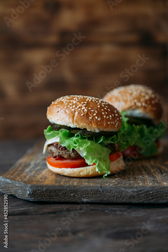 burger on a wooden background