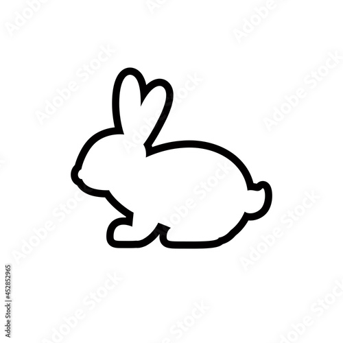 Vector icon with silhouette of rabbit. White bunny with black contour isolated on white background.