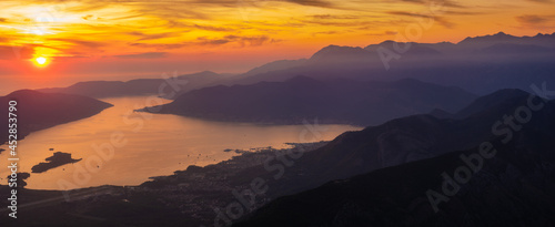 Sunset over Kotor Bay in Montenegro
