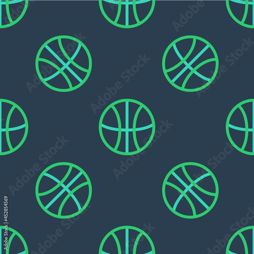 Line Basketball ball icon isolated seamless pattern on blue background. Sport symbol. Vector