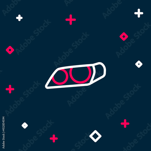 Line Car headlight icon isolated on blue background. Colorful outline concept. Vector