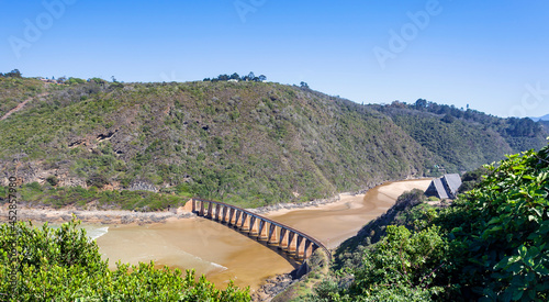 View of the bridge over the Kaaimans River with  landscape of the mouth and floodplain of the river in South Africa, photo