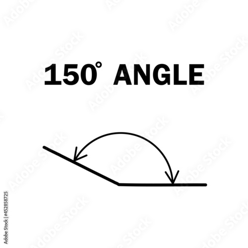 150 degree angle. Geometric mathematical angle with arrow vector icon isolated on white background. Educational learning materials.