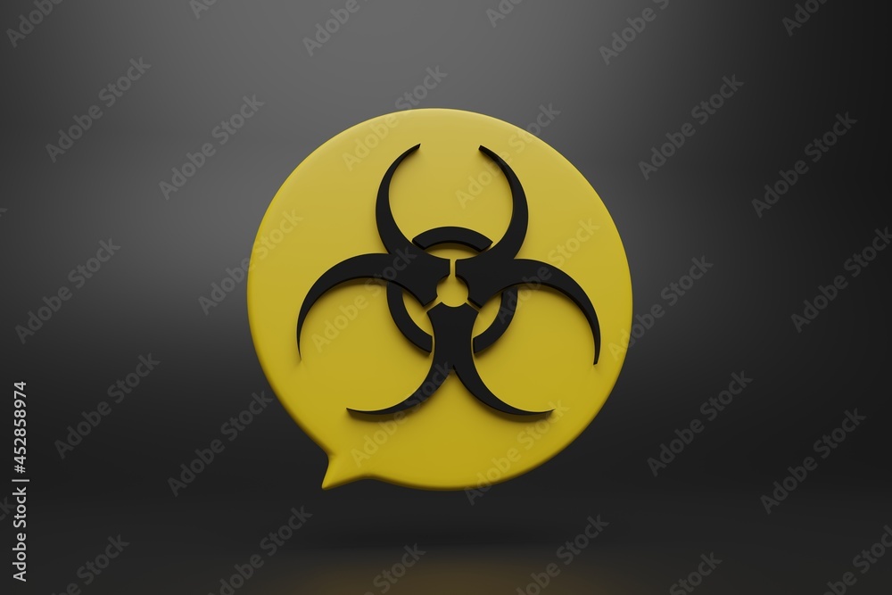 stylish yellow biohazard 3d round icon on black background. low key render stylish yellow biohazard 3d round icon on black background. low key render