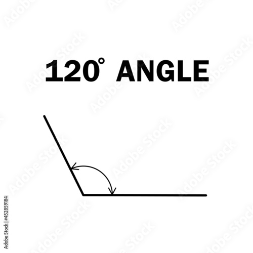 120 degree angle. Geometric mathematical angle with arrow vector icon isolated on white background. Educational learning materials.