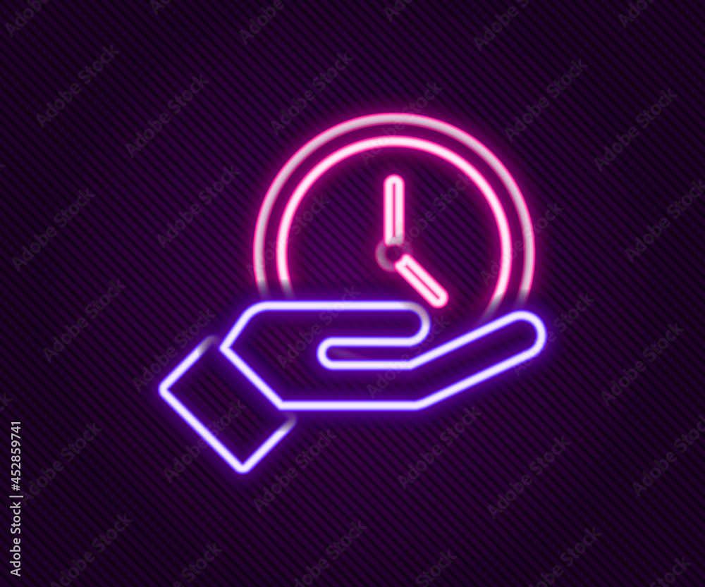 Glowing neon line Clock icon isolated on black background. Time symbol. Colorful outline concept. Vector Glowing neon line Clock icon isolated on black background. Time symbol. Colorful outline concept. Vector