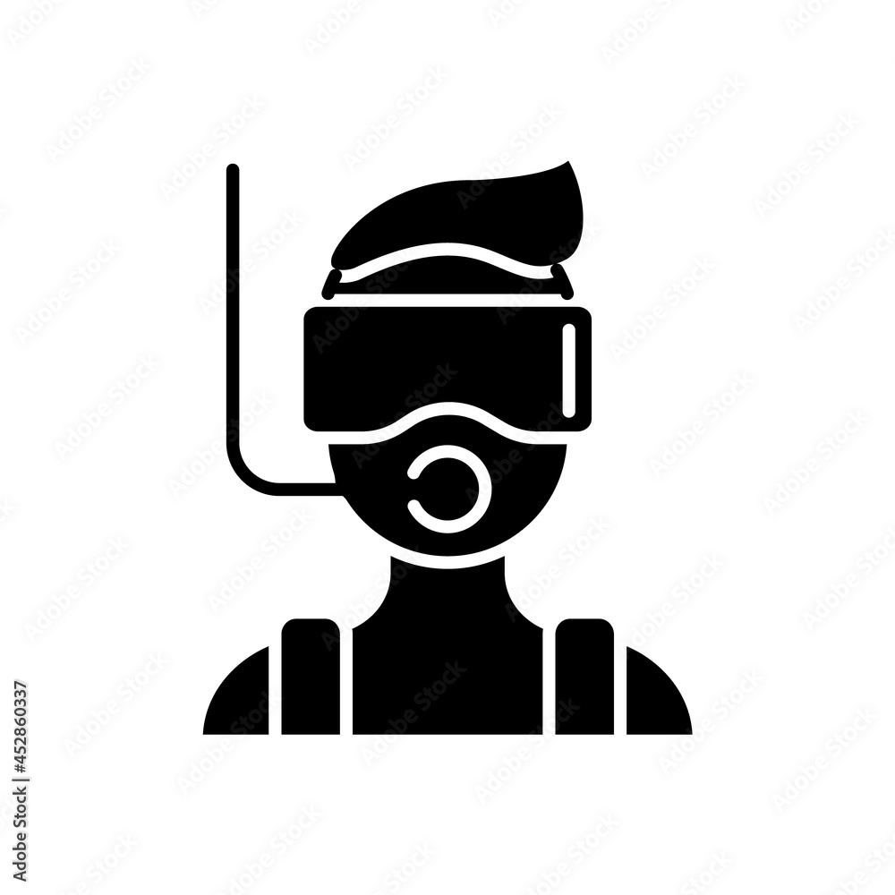 Diver with mask and snorkel glyph icon. Maldives attraction. Travel entertainment. Isolated vector illustration Diver with mask and snorkel glyph icon. Maldives attraction. Travel entertainment. Isolated vector illustration