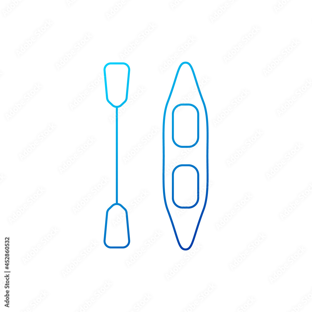 Kayak with paddle outline icon. Maldives entertainment. Exotic vacation. Isolated vector stock illustration Kayak with paddle outline icon. Maldives entertainment. Exotic vacation. Isolated vector stock illustration