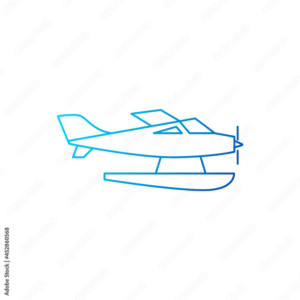 Hydroplane outline icon. Maldives air transport. Coral island. Exotic vacation. Isolated vector stock illustration