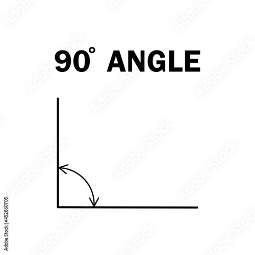 90 degree right angle. Geometric mathematical ninety angle with arrow vector icon isolated on white background. Educational learning teachers material.