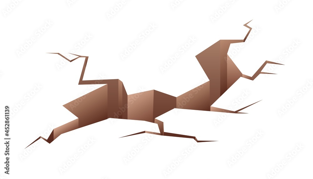 Cracked ground with hole and fissure lines. Broken land surface with