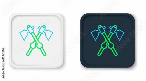 Line Crossed medieval axes icon isolated on white background. Battle axe, executioner axe. Medieval weapon. Colorful outline concept. Vector