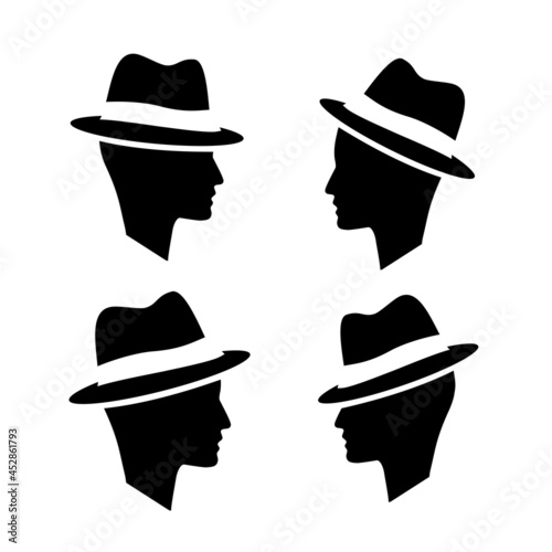 Man with hat in silhouette. Vector set