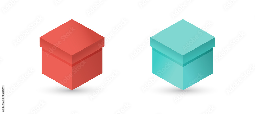 Set of red and blue gift boxes on white isolated background. Realistic 3D gift for New Year, Christmas, Birthday, Valentines Day, holiday, party. Vector illustration. Set of red and blue gift boxes on white isolated background. Realistic 3D gift for New Year, Christmas, Birthday, Valentines Day, holiday, party. Vector illustration.