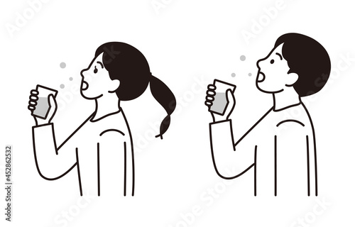 うがいをする男性と女性　感染症予防イラスト