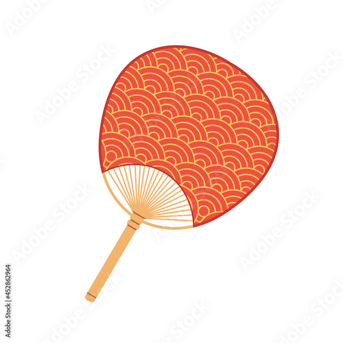 Uchiwa, Japanese non-bending rigid hand fan with bamboo handle. Asian traditi...