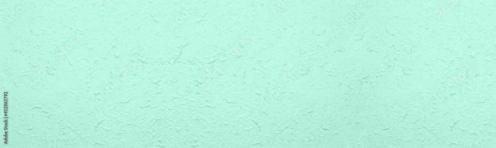 Rough crumpled surface large texture. Pastel mint green textured surface abstract wide background - obrazy, fototapety, plakaty 