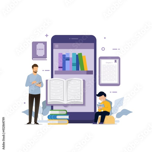 Electronic ebook and ebook reader with bookmark design concept vector illustration photo