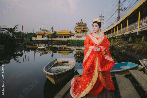 woman wearing chinese new year costume