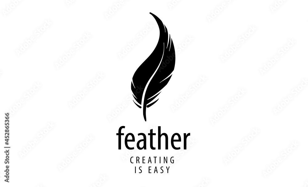 Obraz premium Vector logo with a drawn feather isolated on a white background