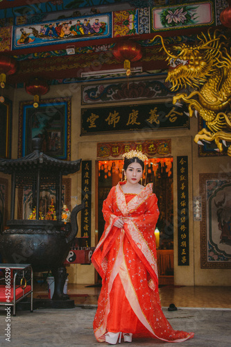 woman wearing chinese new year costume
