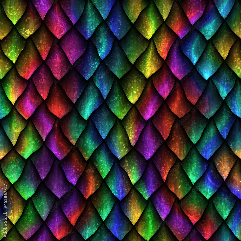 Fototapeta Seamless texture of dragon scales, reptile skin, 3d illustration