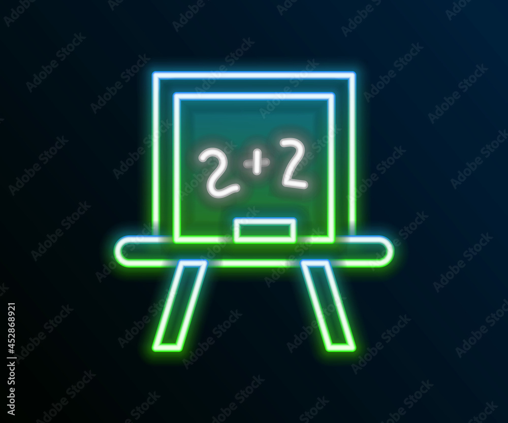 Glowing neon line Chalkboard icon isolated on black background. School Blackboard sign. Colorful outline concept. Vector Glowing neon line Chalkboard icon isolated on black background. School Blackboard sign. Colorful outline concept. Vector
