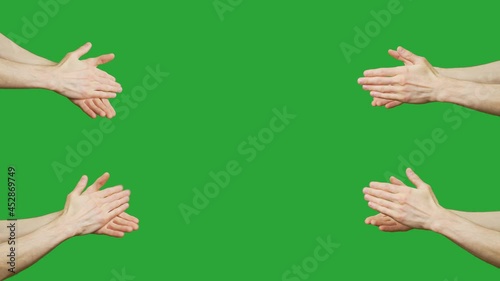 Hands are clapping at green screen background. A hands are applauding at chroma key background. Concept of victory and award. Copy text space