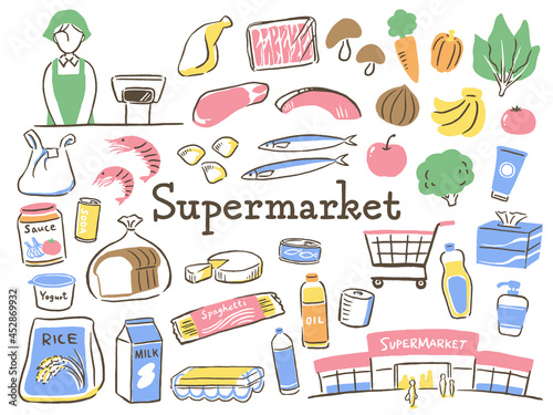 illustration of food in supermarket