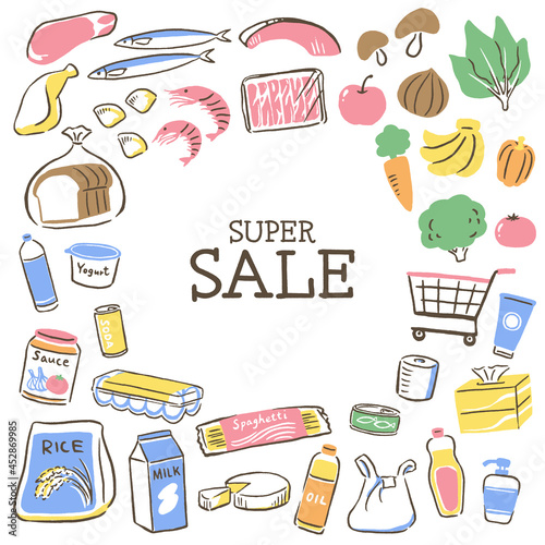 illustration of food in supermarket