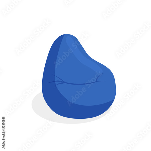 Blue soft pillow, pouf for sitting isolated on white background. Comfortable fluffy seat, beanbag, upholstered furniture, flexible seat. Vector illustration in flat style.