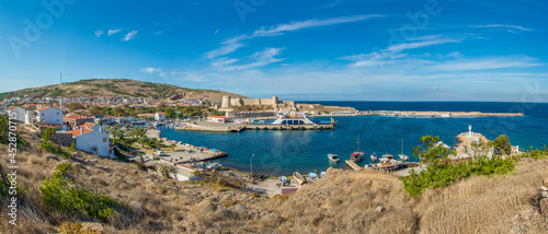 Bozcaada Castle and marina view in Turkey