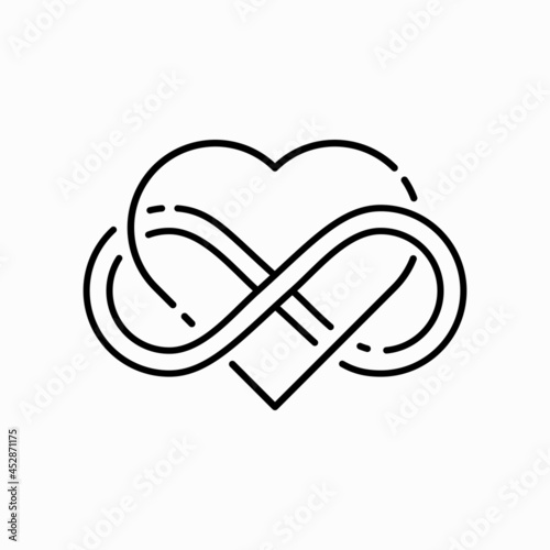 Heart and infinity icon. Poly amorous, symbol. Endless Love. Line design, editable strokes.