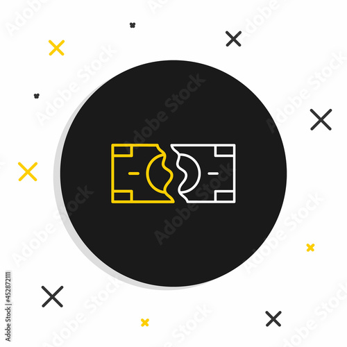 Line Tearing apart money banknote into two peaces icon isolated on white background. Colorful outline concept. Vector