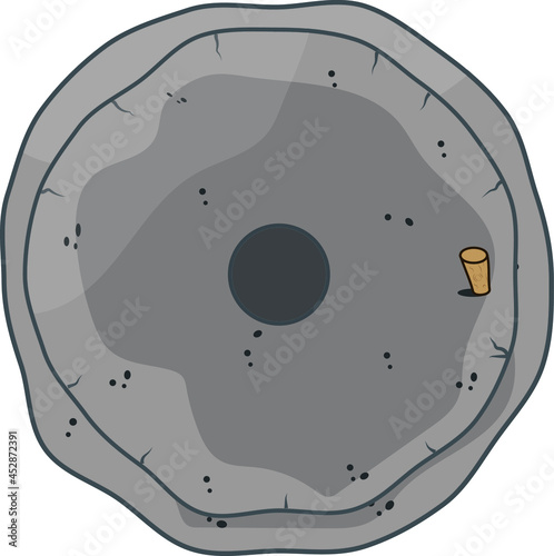 Millstones. Stone hand mill. History. Flat design.
