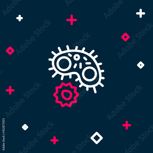 Line Virus icon isolated on blue background. Corona virus 2019-nCoV. Bacteria and germs, cell cancer, microbe, fungi. Colorful outline concept. Vector