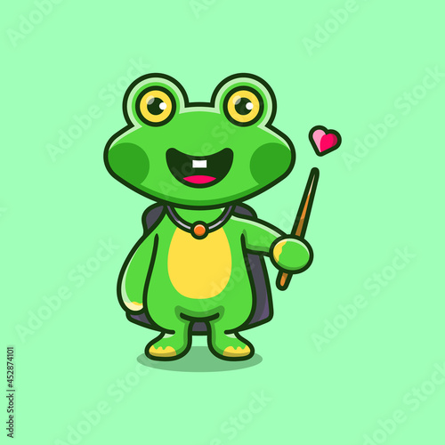 Halloween cute frog wizard with hat, cloak, love and wand