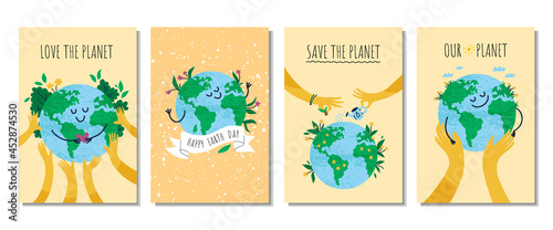 Earth day environmental globe save nature template for card poster banner