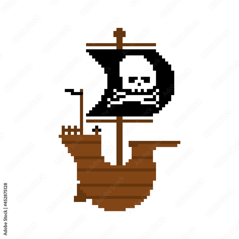Pirate ship pixel art. Pirates 8 bit. pixelated vector illustration ...