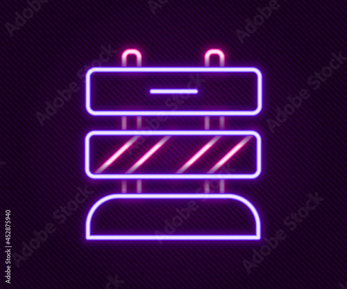 Glowing neon line End of railway tracks icon isolated on black background. Stop sign. Railroad buffer end to destination. Colorful outline concept. Vector