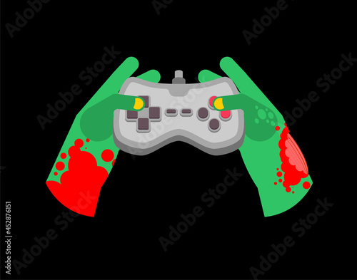 Zombie plays on gamepad. Zombie hands and joystick