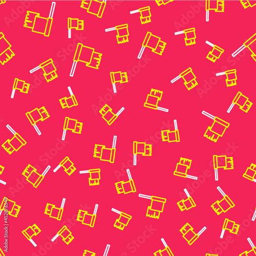 Line Pirate flag icon isolated seamless pattern on red background. Vector