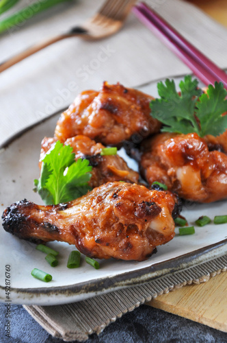 Close up Delicious Asain Style Barbecue Chicken Wings