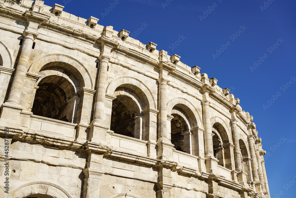Les Arènes Ancient Roman amphitheatre in Nîmes, France.
