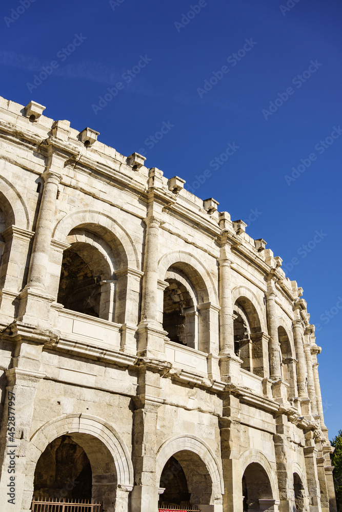 Les Arènes Ancient Roman amphitheatre in Nîmes, France.